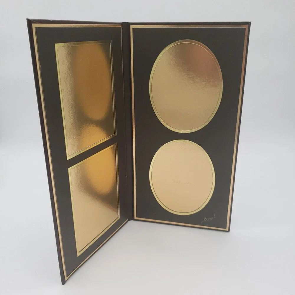 Vintage Brown Faux Leather Folding Multi Photo Frame Gold Trim Easel Stand
